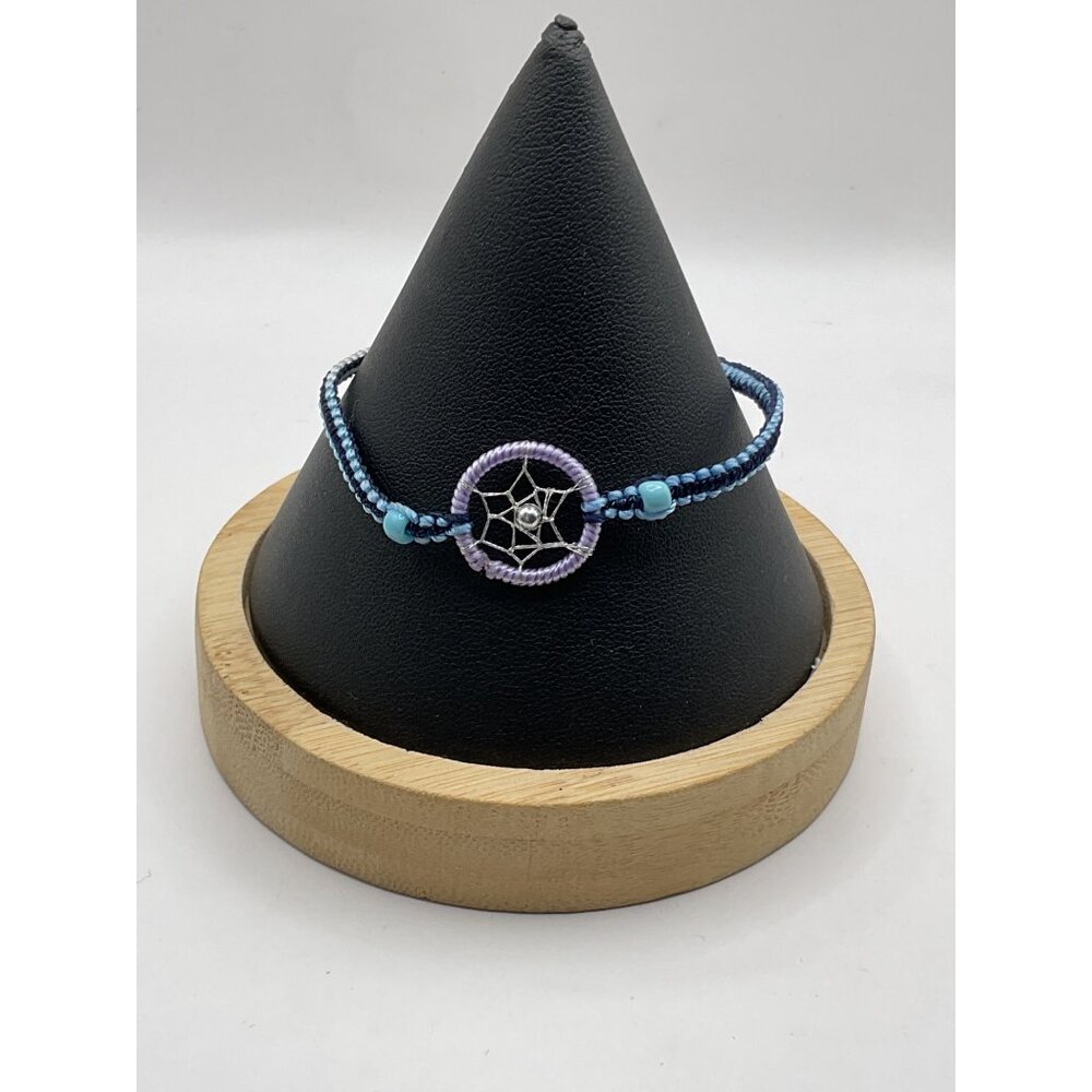 Dreamcatcher Beaded Bracelet Adjustable Handmade Blue & Purple Thread